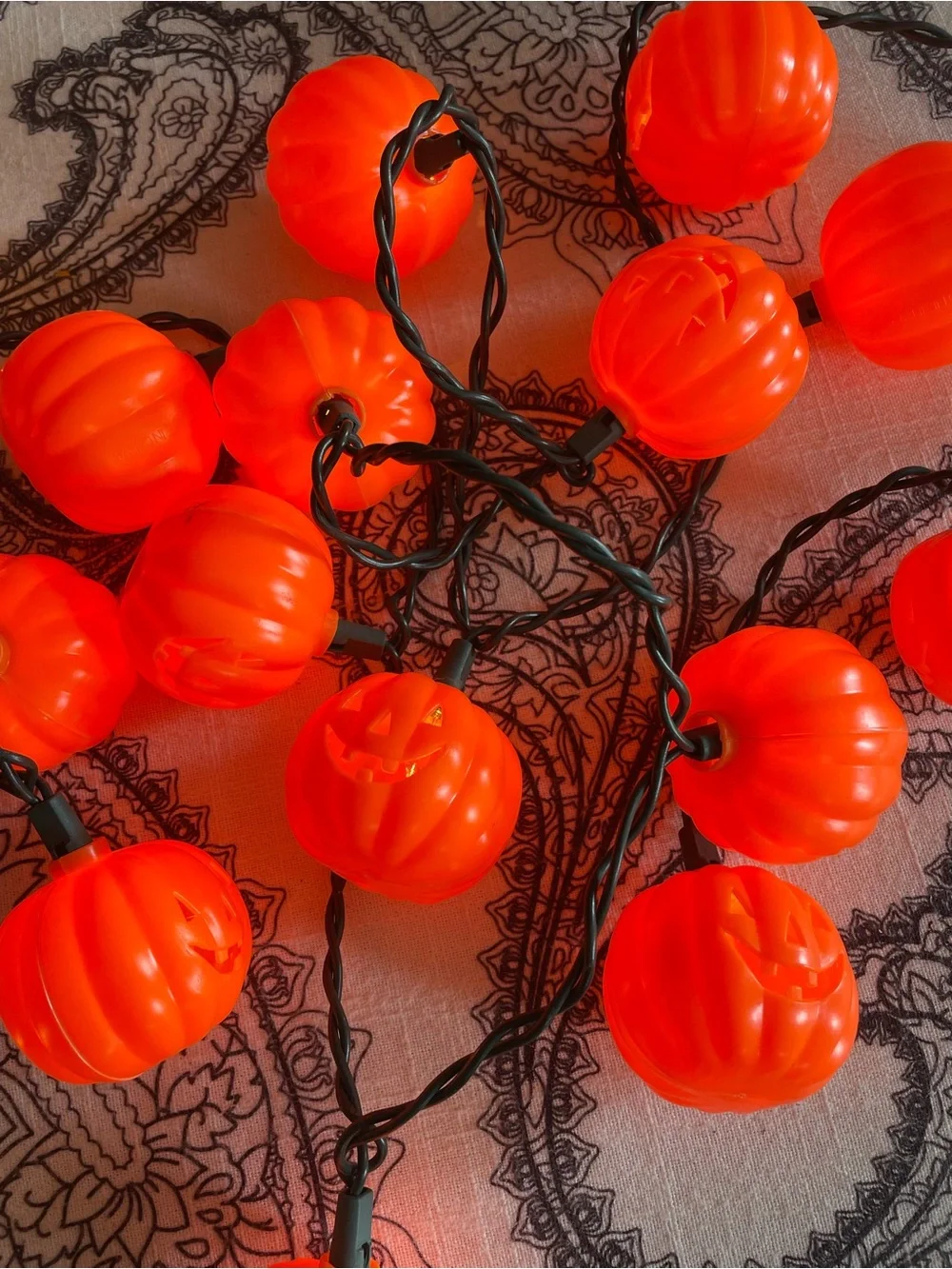 Vintage Halloween mini jack-o-lantern blow mold clear String Lights 12’ home dec